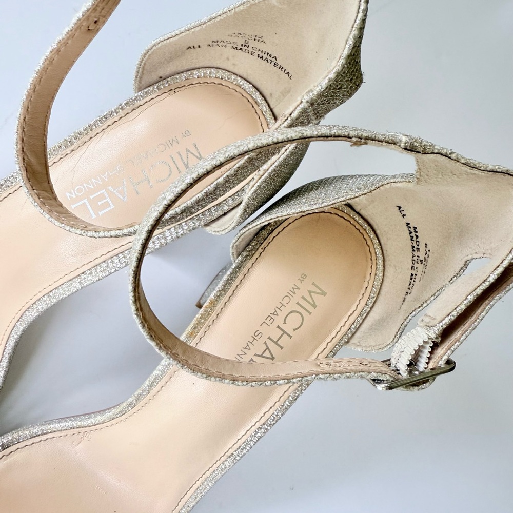 Michael Michael Kors Sascha Silver Glitter High Heel Ankle Strap Sandal 9 - Picture 10 of 15